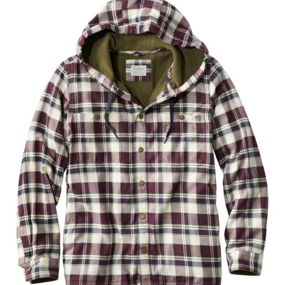 L.L.BEAN MEN'S HOODED
SNAP-FRONT FLEECE-LINED
FLANNEL SHIRT